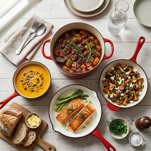 E-Top - Ollas y Sartenes de Cocina al por Mayor, Color Personalizable, <span class=keywords><strong>Olla</strong></span> y Sartén de Hierro Fundido Esmaltado con Tapa para la Cena Familiar - Product Image 6