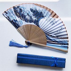 Japanese Sea Wave Printed Bamboo Silk Hand Fan With Tassel Wedding <b>Gifts</b> - Product Image 4