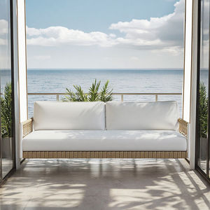 Mobilier d'extérieur moderne tissé à la main sur mesure ensemble de canapés en rotin enveloppés à la main avec cadre en aluminium canapé à balançoire avec coussin blanc - Product Image 1