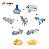 Automatische industriële aardappelverwerkingslijn, groenteborstel-schiller, bubbelspoelmachine, snijmachine, aardappelproductielijn