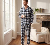 Ensemble de pyjama à carreaux pour hommes en gros – Pantalon et haut en maille brossée, vêtements de nuit et de détente décontractés deux pièces avec cordon de serrage à la taille, doux et confortable