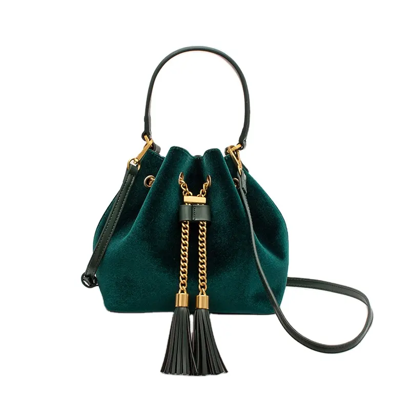Bolsa feminina de veludo com cordão, bolsa feminina feita em veludo com cordão, estilo carteiro e bolsa de mão e de ombro com franja, 2022