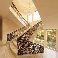 Balustrade simple et rustique en fer forgé / Rampe d'escalier fixée au sol avec design résistant à la rouille pour usage hôtelier / Main courante d'escalier