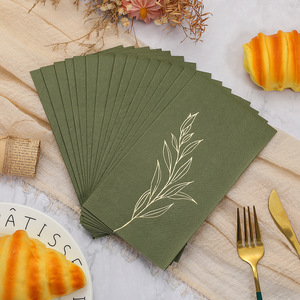 Gold Stamped Green Paper Napkins 330mmx400mm Disposable For Parties Fine Dining - Product Image 4