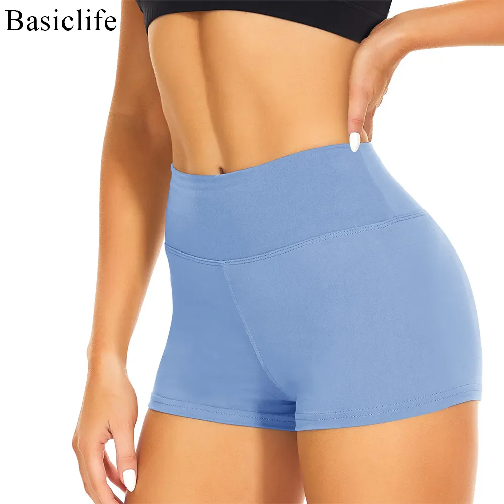 Basiclife Workout Biker Shorts Mujeres 3 "Cintura alta Control de barriga Spandex Booty Pantalones cortos de voleibol para baile de yoga