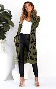 Cárdigan de punto con estampado de leopardo para mujer, suéteres largos sueltos de talla grande para mujer - Product Image 5