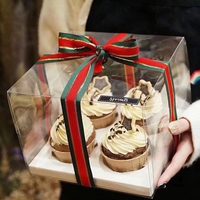 Boîte transparente pour Cupcake, emballage avec ruban, pour Dessert, Macaron et chocolat, avec Logo imprimé, 2 4 6 12, 10 pièces