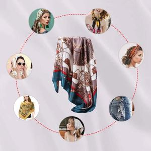 I-0507 Elegant Fashion Design Women 90 Cm Square Satin <b>Silk</b> Scarves Wholesale Printed Summer Sunscreen <b>Hijab</b> Wrist Band - Product Image 6