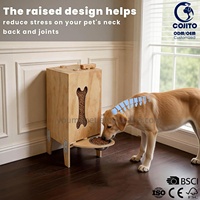 Distributeur de nourriture pour chien en bois naturel durable, pliable, avec plateau et bol en acier inoxydable, anti-fuite, facile à nettoyer, vente en gros du fabricant