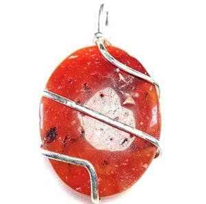 Stone Pendant Red Carnelian Agate <b>Healing</b> Pendant Stone Oval Pendant <b>Crystal</b> Wrapped Gemstone Agate <b>Necklace</b> Wholesaler - Product Image 1