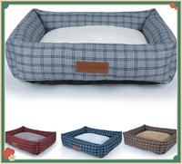 Lit pour animaux de compagnie en peluche à carreaux, pliable, lavable, pour chiens et chats, toutes saisons
