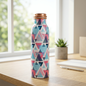 Modern Geometric Pattern <b>Copper</b> <b>Water</b> <b>Bottle</b> With <b>Copper</b> Lid Portable Travel Drinkware - Product Image 1