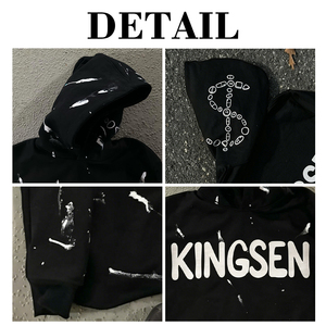 เสื้อฮู้ดดี้ทรงโอเวอร์ไซส์ผ้าเฟรนช์เทอร์รี่เนื้อหนา พิมพ์ลายสกรีน ประดับคริสตัล ฟอกสีซีดแบบซันเฟด ล้างสีแบบแอซิดวอช ทรงครอป ชายเสื้อแบบดิบ - Product Image 6