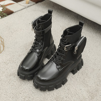 Nouvelles Bottines Western Hautes en Cuir Noir de Qualité Supérieure pour Femmes, Bout Rond, Fermeture à Lacets, Collection Hiver Automne, Grande Vente