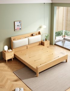 Cadre de lit en bois massif naturel de haute qualité avec tête de lit de rangement et coussin rembourré, lit plateforme moderne pour chambre à coucher - Product Image 4