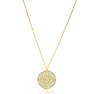 Colgante con Diseño de Ojo Redondo y Circonita Transparente, Hecho a Mano en Turquía, Chapado en Oro sobre Plata 925, Joyería Minimalista para Mujer - Product Image 2
