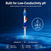 Sonde d'électrode pH pour eau ultra pure de 425 mm, diamètre de 12 mm, connecteur S8 pour milieux à faible conductivité, surveillance en ligne, OEM ODM