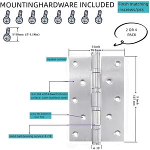 Charnière silencieuse en acier inoxydable de 5 pouces avec roulement, finition satinée, avec matériel de fixation pour meubles en bois - Product Image 2