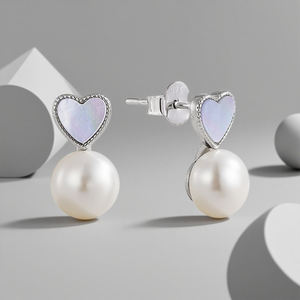 Gümüş inci küpeler kadın beyaz inci kalp şeklinde kabuk tasarım küpe Moissanite küpe ile özelleştirilebilir - Product Image 4