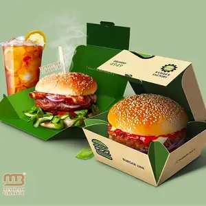 Logotipo personalizado Takeaway Food Paper Shawarma Fries Box descartáveis Take Away Food Packaging Lunch Boxes