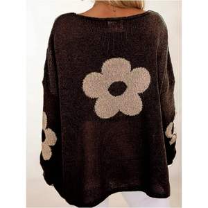 Suéter de Punto Floral Personalizado para Mujer, Talla Grande, Manga Larga, Cuello Redondo, Estilo Holgado, Otoño, Informal - Product Image 3