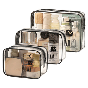 3 pièces en PVC transparent imperméable pour trousses de toilette Pochette transparente à motif de lettres pour l'extérieur, usage quotidien, cadeaux promotionnels - Product Image 1