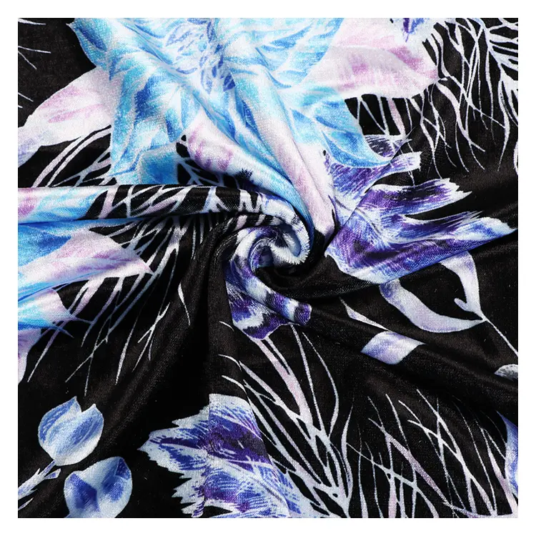 Custom Wholesale Plant Floral Print Design Polyester Fabric HN036# Glitter Velvet Printed Fabric for Pillowcase Mural