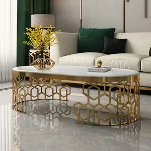 <span class=keywords><strong>Table</strong></span> <span class=keywords><strong>basse</strong></span> <span class=keywords><strong>ovale</strong></span> en <span class=keywords><strong>marbre</strong></span> de luxe pour salon, acier inoxydable doré, nid d'abeilles, <span class=keywords><strong>table</strong></span> centrale pour la maison, l'hôtel - Product Image 1