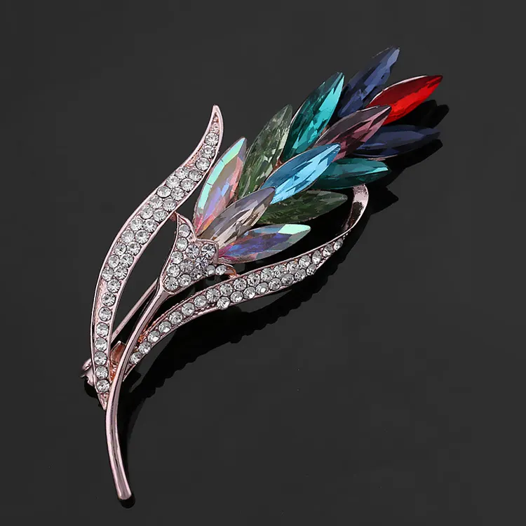 Wholesale Clothing Accessories Colorful Rhinestone Big Wheat Brooch Pins Jewelry For Women Ladies