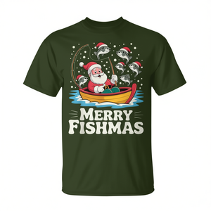 T-shirt Pêcheur de Noël pêchant le bar en bateau, Santa Fishing Bass On Boat Fisherman Christmas Merry Fishmas - Product Image 2