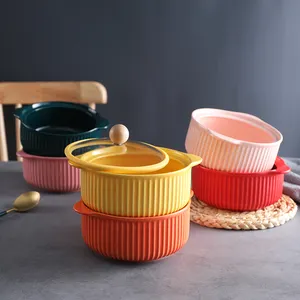 Pots à soupe de cuisine en céramique de Style nordique, toureen en céramique, porcelaine avec couvercle et poignée