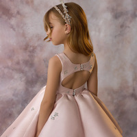 Gaun Putri Satin Pink MQATZ untuk Anak Perempuan Tanpa Lengan dengan Hiasan Manik-Manik, Rok Mengembang, Kerah O-Neck untuk Pertunjukan Piano Usia 4-8 Tahun
