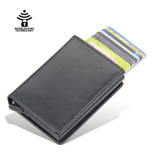 Rfid מגנטי חסימת אנטי גניבה אלומיניום כרטיס אשראי מתכת בעל כרטיס אשראי רזה רזה עור pu ארנק מוקפץ קטן - Product Image 3