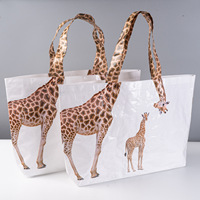 Sac de shopping tissé imperméable à grande capacité, personnalisé, portable, avec motifs animaliers, girafe, peau de serpent, film recouvert, pour le stockage et l'exposition