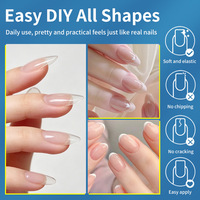 Puntas de Uñas en Caja Color Blanco Porcelana, Ultrafinas, Mate, Forma de Gota de Agua, Almendradas, Sin Necesidad de Limar o Pulir
