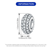 Perle d'espacement classique en zircon cubique transparent entièrement pavé, à grand trou, style breloque européenne, en cuivre plaqué argent, brillante et étincelante, pour superposition