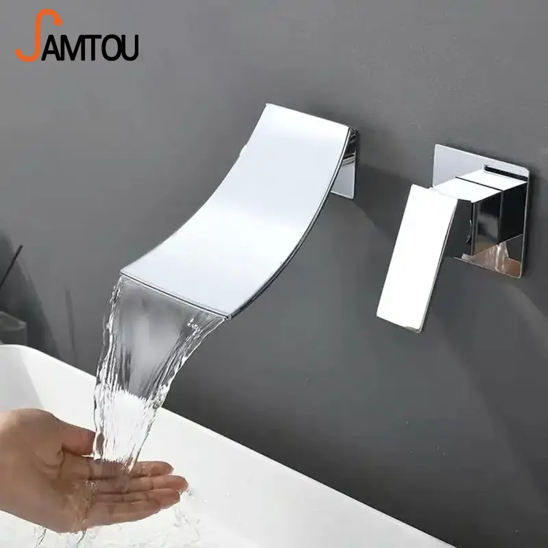 Samtou chrome waterfall bagno rubinetto per lavabo in ottone rubinetto per lavabo a cascata in oro nero miscelatore da cucina a parete in ottone