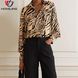 OEM orlo dritto donna graziosa tiger stripe stampa crepe camicia - Product Image 5