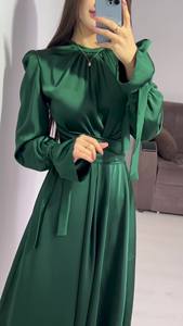 2024 Hoge Hals Avondjurken Lange Mouw Satijnen Prom Dress Formele Feestjurk Voor Vrouwen - Product Image 6