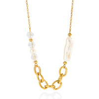 Collier tendance en perles baroques et cristaux bicône, plaqué or 18 carats, avec chaîne gourmette épaisse et chaîne satellite, style bohème coloré, personnalisable, faible MOQ