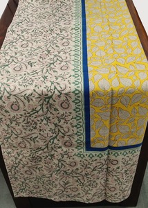 Yellow Leaf Hand Block Print <b>Tablecloth</b> Cotton Dining Table Linen Table Cover with Border for Home <b>Party</b> Restaurant - Product Image 2