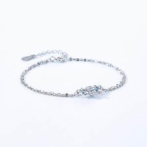 Bracelet en argent sterling S925 avec zircon en forme de cœur, double couche, chaîne bleu clair, pour femmes, version en cuivre personnalisable - Product Image 4