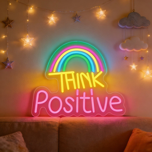 Letrero LED <span class=keywords><strong>de</strong></span> Neón con Diseño <span class=keywords><strong>de</strong></span> Arcoíris 'Think Positive', Alimentado por USB, Regulable, Decoración <span class=keywords><strong>de</strong></span> Pared para Hogar, Sala <span class=keywords><strong>de</strong></span> Estar, Cafetería, Estudio, Fondo <span class=keywords><strong>de</strong></span> Fiesta - Product Image 1