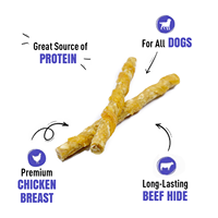 Friandises à mâcher pour chiens : Bâtonnets de viande de bœuf riches en protéines, croquants et équilibrés, enveloppés de poulet, facilement digestibles pour dents sensibles
