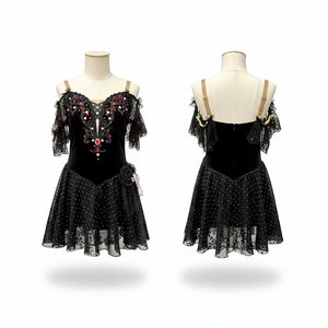 Vestido de Ballet Romántico de Terciopelo Negro con Pedrería Roja para Carmen, Traje de Ballet Profesional para Escenario y Actuación - Product Image 1