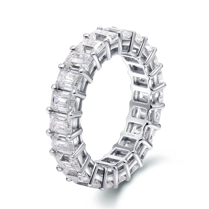 Сплошная Бриллиантовая кольцо <span class=keywords><strong>вечности</strong></span> 10K/14K/с покрытием 18-ти каратным белым золотом/желтое золото 7.5CTS огранка «Радиант» синтетический бриллиант кольца для женщин