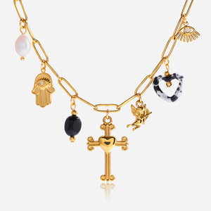 Colgantes con forma de cruz, collar de acero inoxidable chapado en oro con perla de agua dulce para mujer, regalo de joyería - Product Image 1