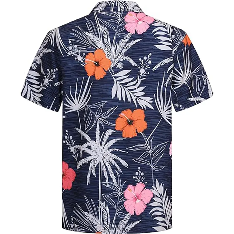Venda direta da fábrica 100% algodão poliéster novo design camisas havaianas para praia resort