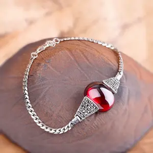 Natural Red Garnet Gemstone 925 Sterling Silver Bracelets For Women