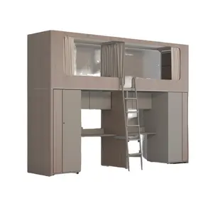 Furnitur sekolah Metal kualitas tinggi, tempat tidur susun asrama dengan meja dan lemari desain baru